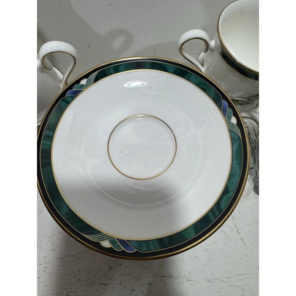 Lenox Debut Collection Kelly New Set Of 6 Teacups And Saucers White Blue Green